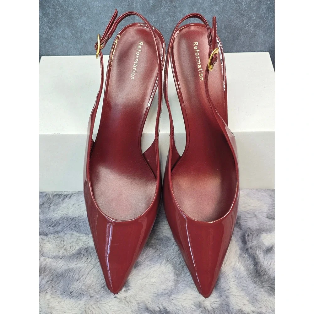 NEW Reformation Cassie Slingback Pump Red Patent Gold Sculptural Heel Size 10